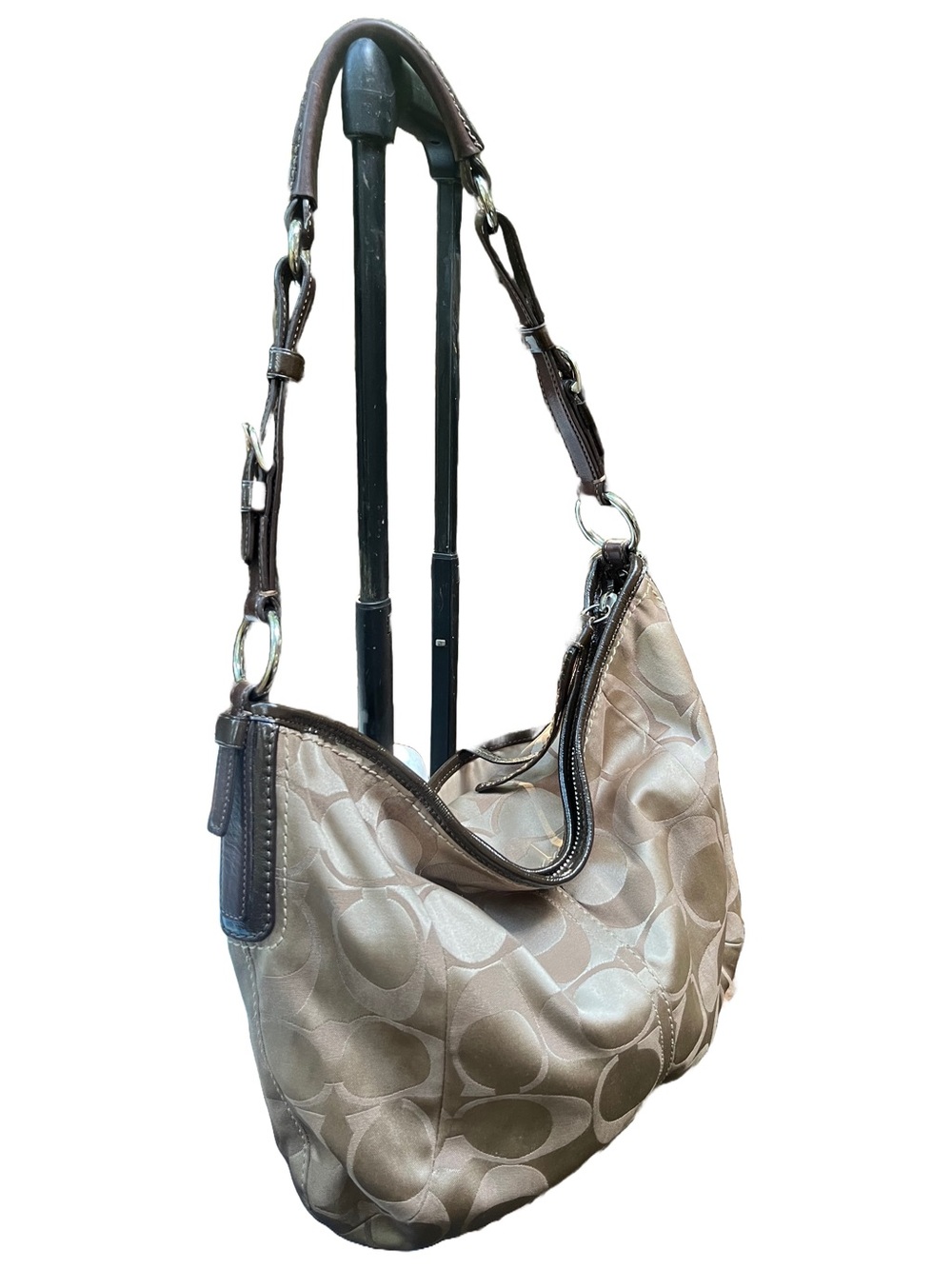 Coach Khaki and Brown Signature Jacquard Hobo